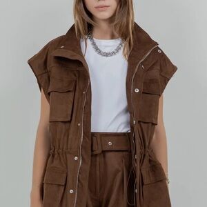 Brown Suede Women's Vest and short Set